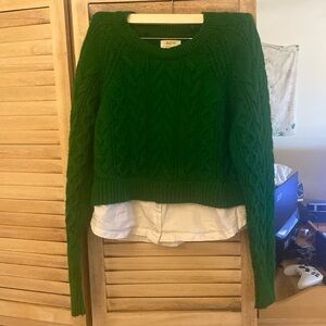 Anthropologie Maeve layered cable-knit sweater Green White Sweater Size XS